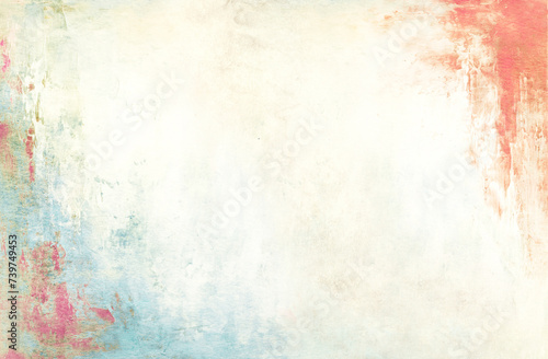 Bright colorful watercolor strips on retro paper texture. Colorful ink splashes of red and blue color. Splatter stain on paper background. Horizontal or vertical backdrop with smeared paint