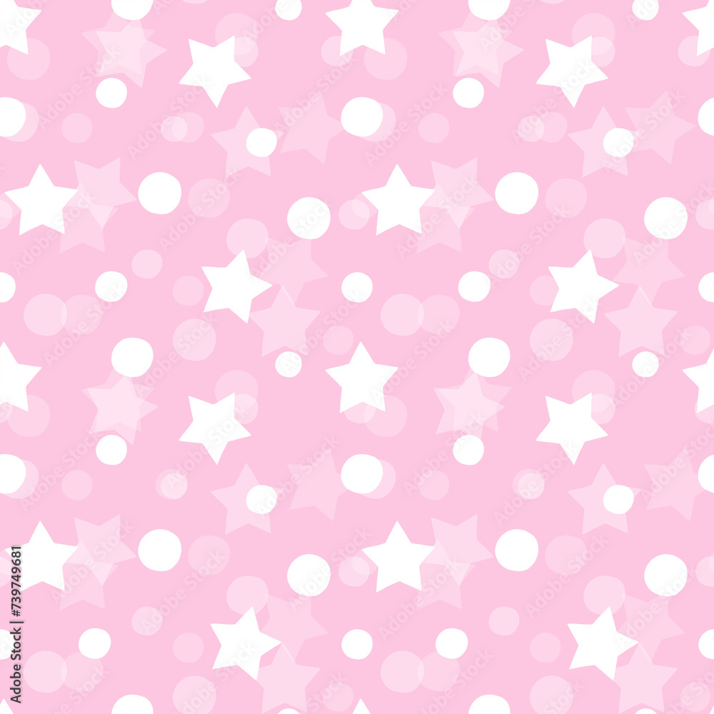 Abstract celebration seamless pattern with white watercolor stars on pink background. Great for cards, scrapbooking, party invitation, packaging, surface design.