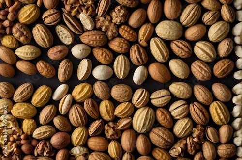 Assorted Nuts and Seeds: A Nutritious Mix of Almonds, Walnuts, Pecans, Hazelnuts, Cashews, Pistachios, Macadamia, Brazil Nuts, and Peanuts, generative AI