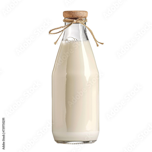 A bottle of fresh milk with a wood stopper lid on an isolated background 