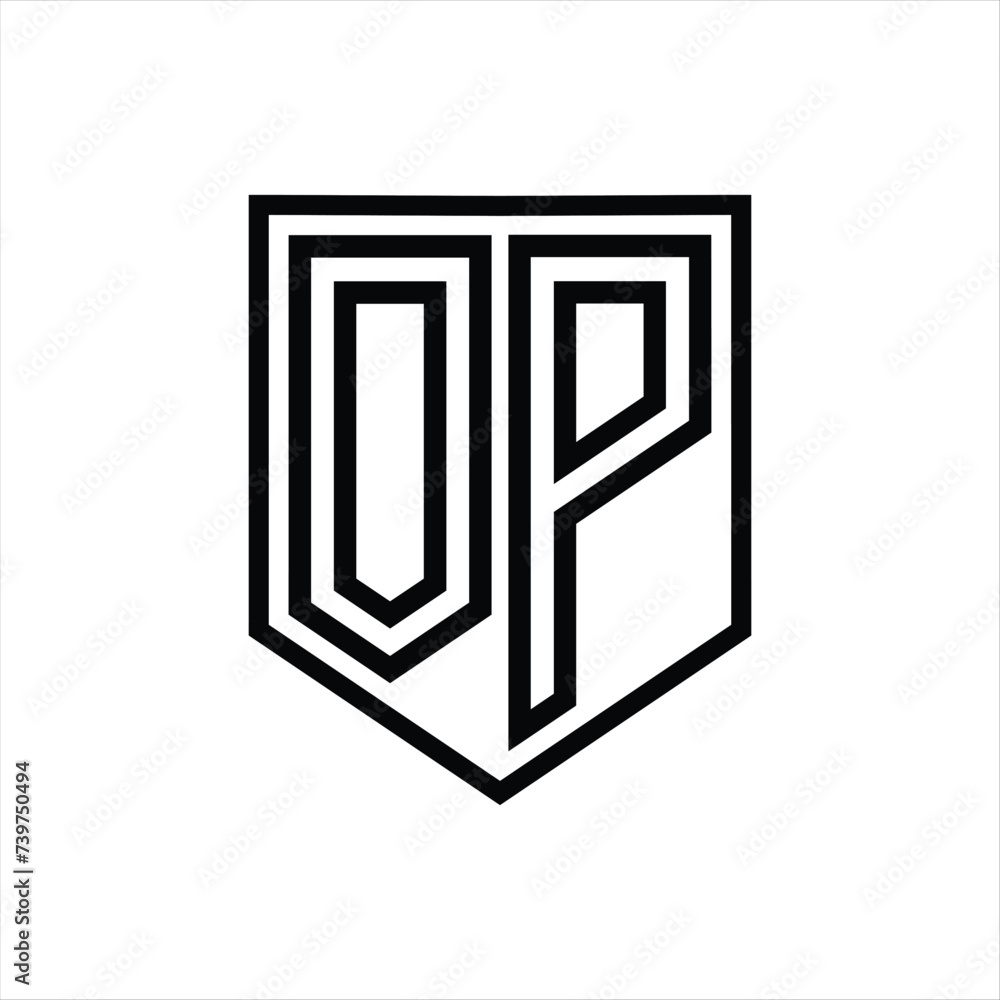 OP Letter Logo monogram shield geometric line inside shield isolated style design OP Letter Logo monogram shield geometric line inside shield isolated style design