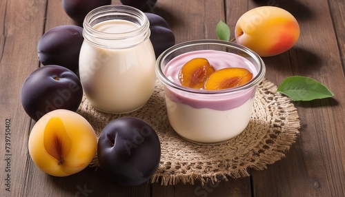 Flat Style Vector Illustration of Fruit Yogurt with Plums