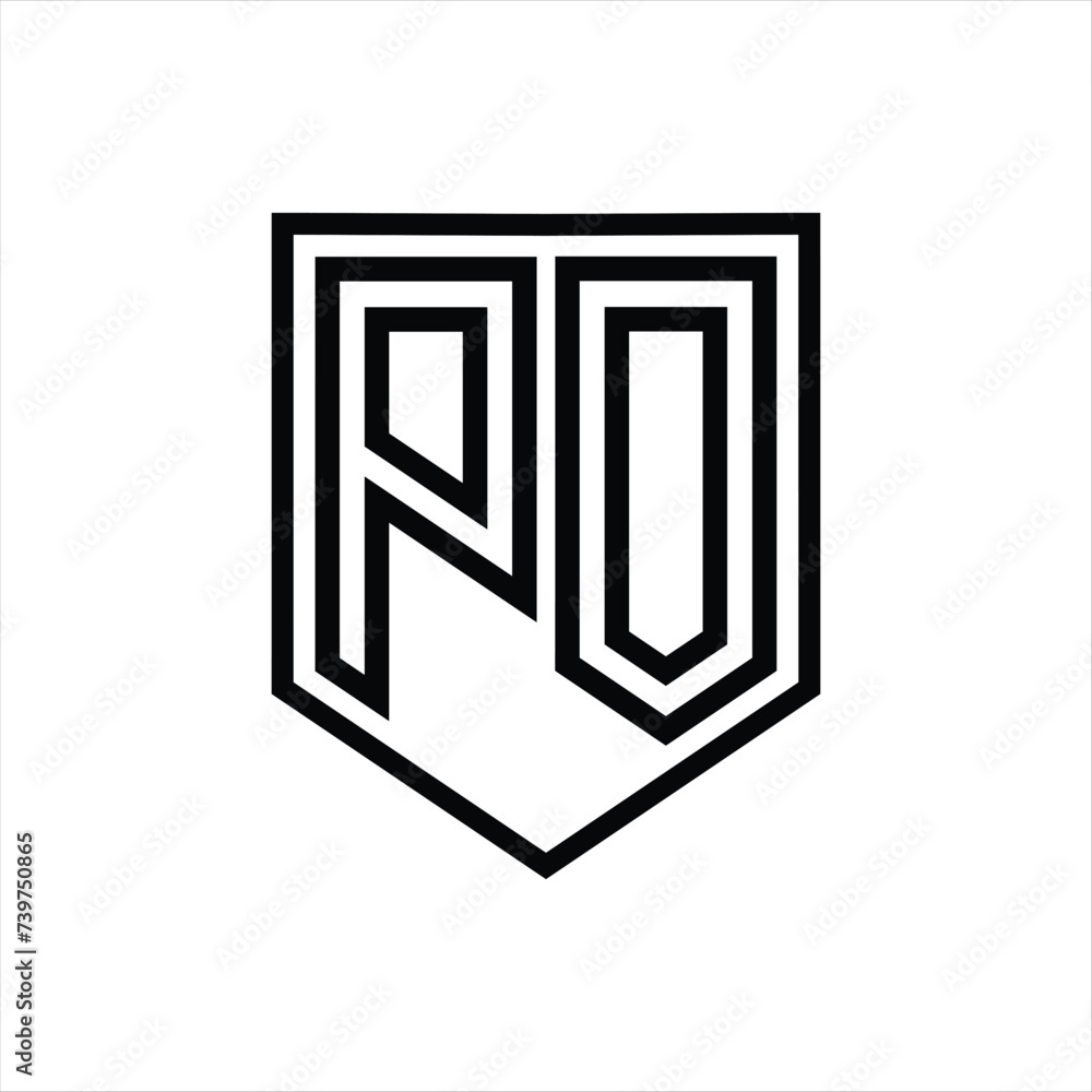 PO Letter Logo monogram shield geometric line inside shield isolated style design PO Letter Logo monogram shield geometric line inside shield isolated style design