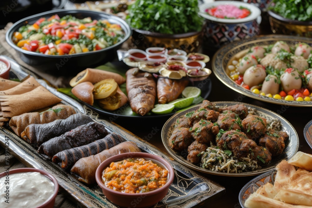 assortment of traditional Middle Eastern Ramadan delicacies.
