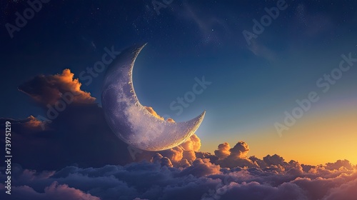 artistic crescent moon, symbolizing the end of Ramadan and start of Eid al-Fitr