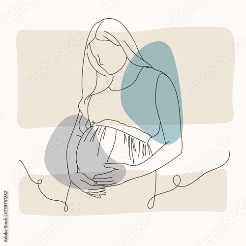 continuous one line drawing of happy pregnant woman editable hand drawn line art vector design