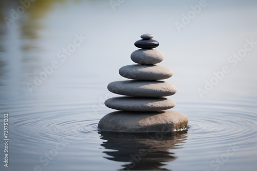 A stack of Zen Stones on the water surface  a copy space