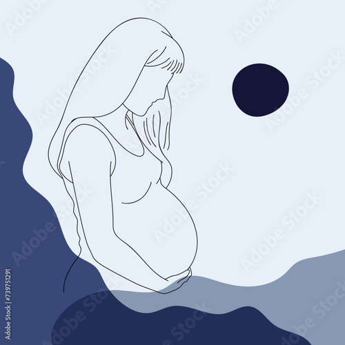 continuous one line drawing of happy pregnant woman editable hand drawn line art vector design