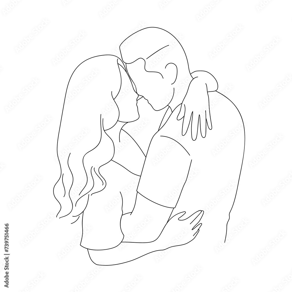 Romantic couple dating - single line art drawing