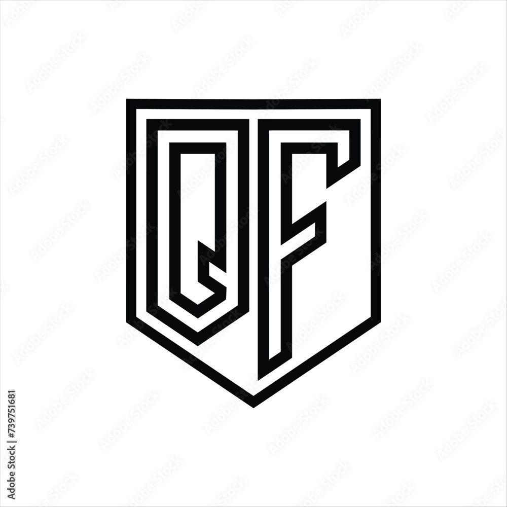 QF Letter Logo monogram shield geometric line inside shield isolated style design