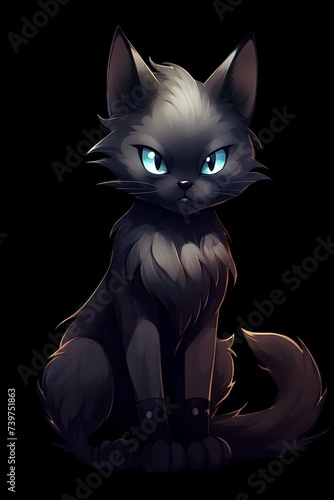 Black cat hand drawn realistic style on transparent background. 