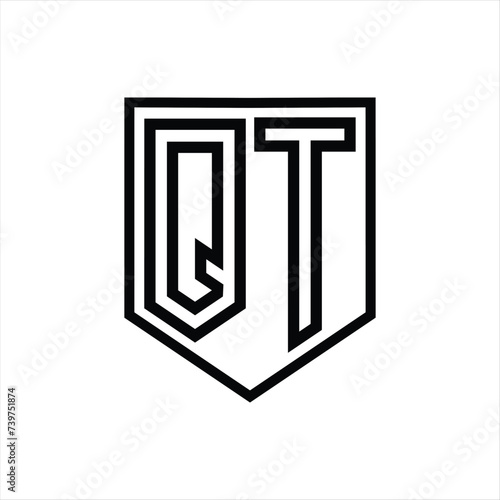 QT Letter Logo monogram shield geometric line inside shield isolated style design