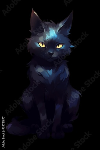 Black cat hand drawn realistic style on transparent background. 