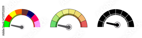 Minimal cartoon arrow point credit scale speed low status green speedometer icon performance, pointer rating risk levels, meter, tachometer on isolated background. 3d render vector