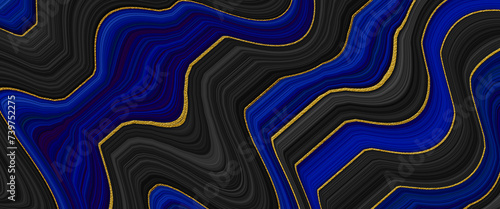 black, blue and gold marble texture background design.