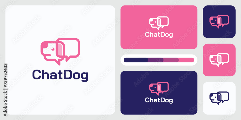 Illustration vector logo design, combination of dog head silhouette shape with chat bubble.