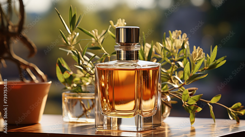 A minimal elegant perfume bottle. Parfumerie banner. A minimal elegant perfume bottle. Parfumerie banner.