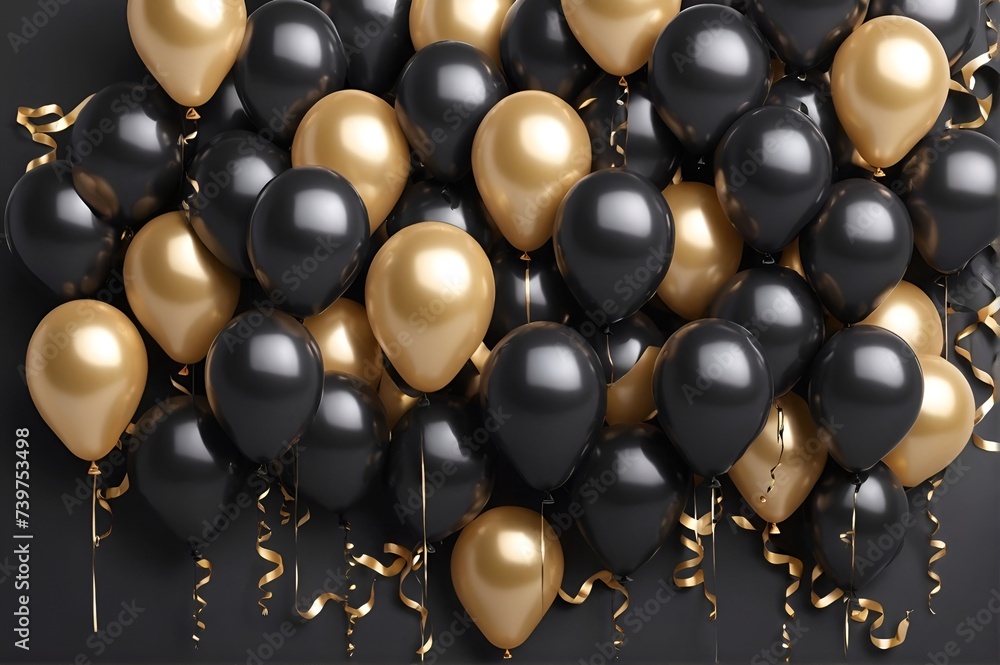 bright background with black and gold balloons. bright background with black and gold balloons.