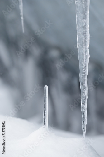 Close up of one stalactite and one stalagmite icicle