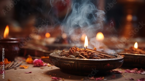 Invoking blessings by offering incense to deities, symbolizing reverence, devotion, and the pursuit of spiritual connection and guidance. 