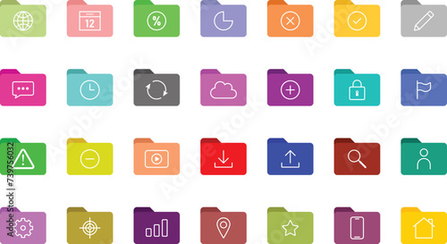 Set fo Different Folder icons, Symbols collection. Vector illustration