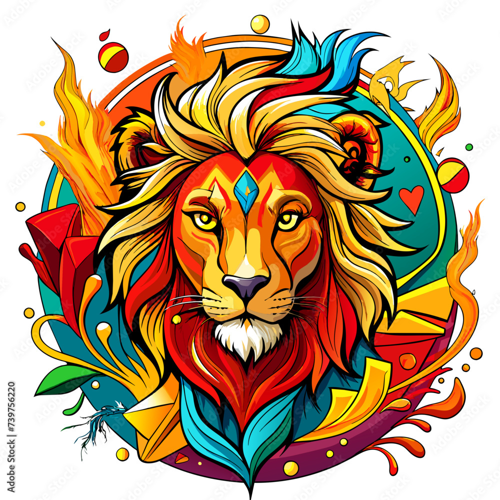 Leo, Zodiac, sign, Logo, symbols, paint style, white background
