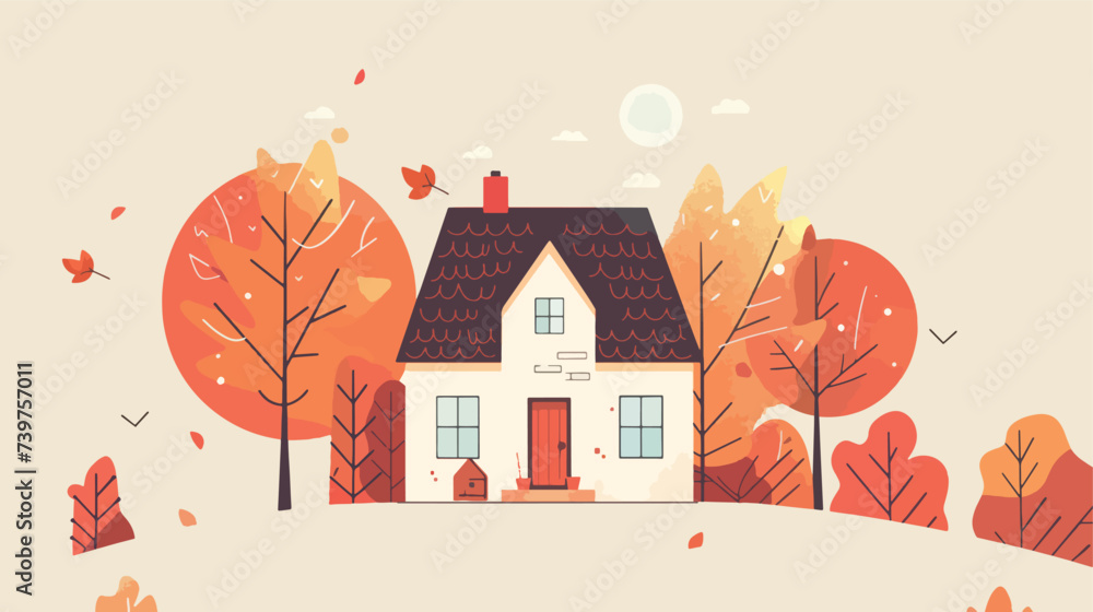 Cute house in flat style vector illustration.