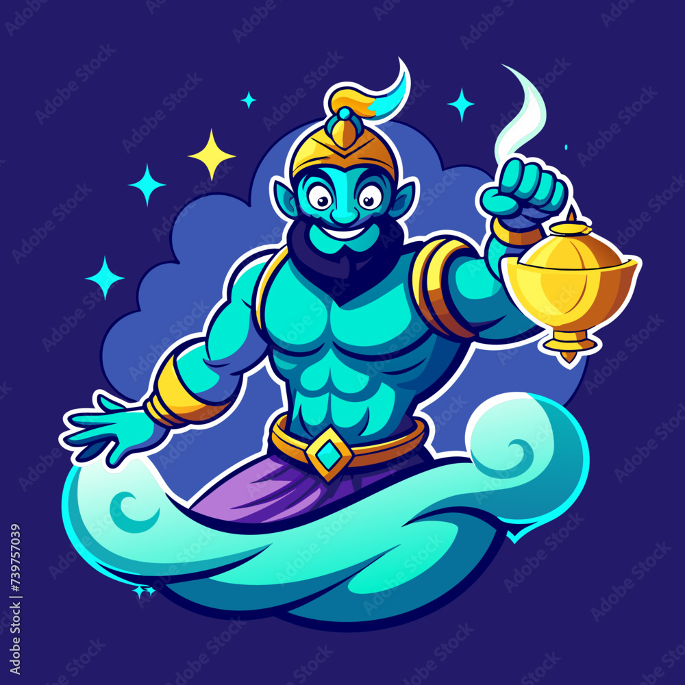 Genie Emerging from Magical Lamp