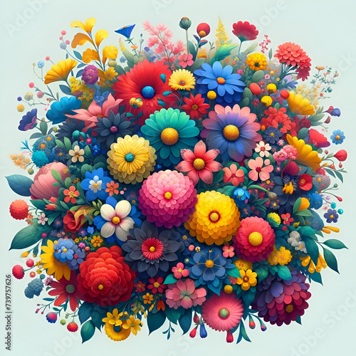Burst of blooms: A dense, colorful floral backdrop that radiates with life, ideal for spring-themed projects. Generative AI.