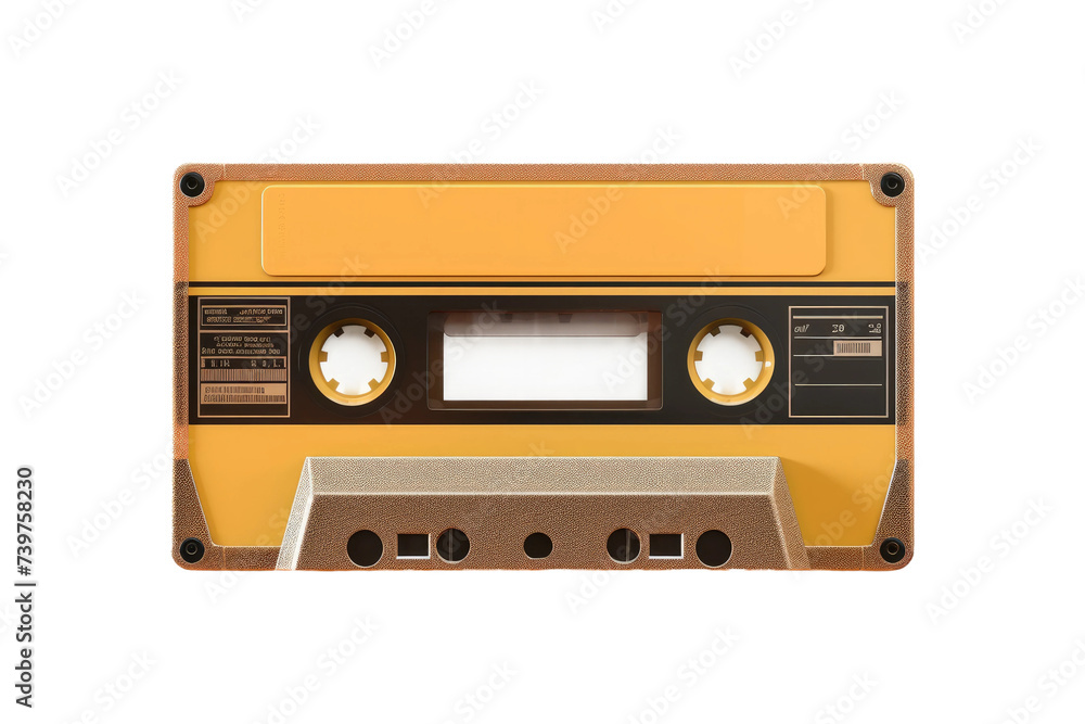 Yellow and Black Cassette Tape Recorder. A yellow and black cassette tape recorder is displayed. on a White or Clear Surface PNG Transparent Background.