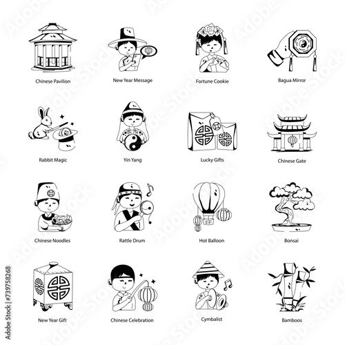 Bundle of Chinese Year Celebrations Glyph Icons 

