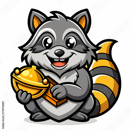 Fototapeta Naklejka Na Ścianę i Meble -  Mischievous Raccoon Holding Treasure mascot logo