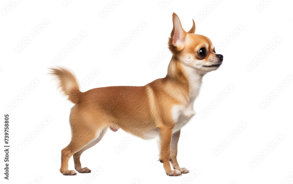 A small chihuahua dog stands. on a White or Clear Surface PNG Transparent Background.