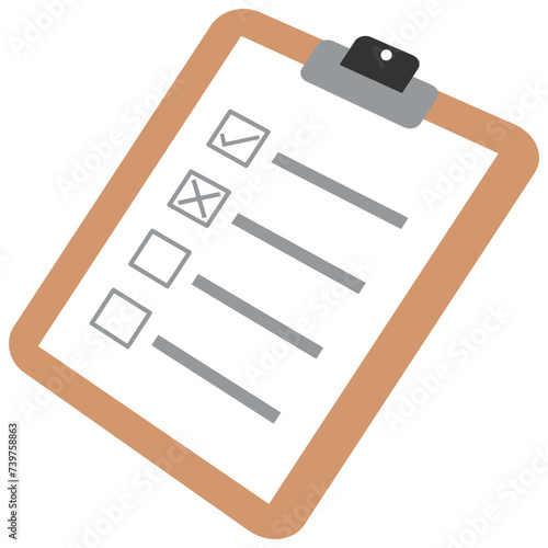 Clipboard with checklist icon. Survey form and questionnaire paper for collecting data.