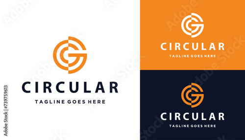 Initial Letters CG G C GC with Simple Circular Circle Shape Line Art Logo design