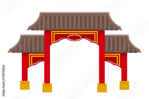 chinese gate to enter a temple or pagoda with columns and a roof vector illustration