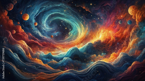 Swirly other-dimensional clouds are abstract and colorful