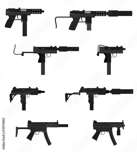 submachine machine hand gun weapons stock vector illustration
