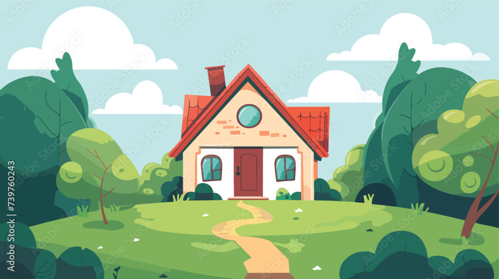 Flat design vector image of small house