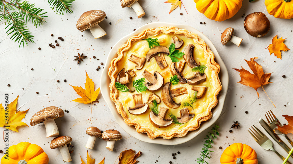 Homemade pie with forest mushrooms