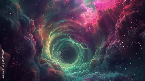 A fantasy concept illustration painting  where an explosion of neon greens  pinks  and yellows form an abstract vortex  leading to a magical dimension.