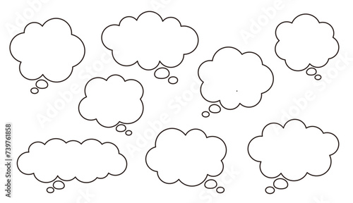 もやもやした雲の様な吹き出しの線画、ベクターイラストセット