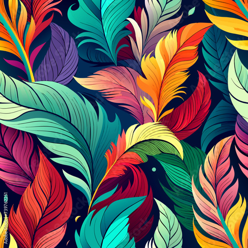 Tessellating Feathers in Rich Colors Seamless pattern