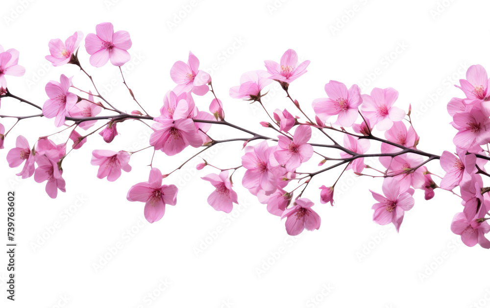 A branch covered in pink flowers stands out. on a White or Clear Surface PNG Transparent Background. A branch covered in pink flowers stands out. on a White or Clear Surface PNG Transparent Background.