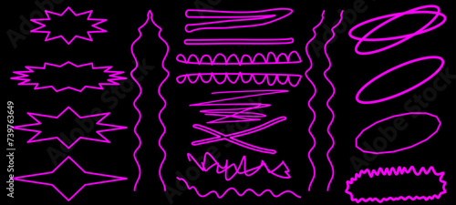 Scribble doodle underline emphasis line shape set. Hand drawn brush stroke elements. Pink And Black Vector illustration. photo