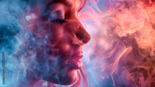 a abstract image of a face of a person dissolving in smoke photo