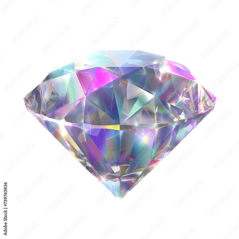 Holographic diamond crystal isolated on transparent background,transparency 