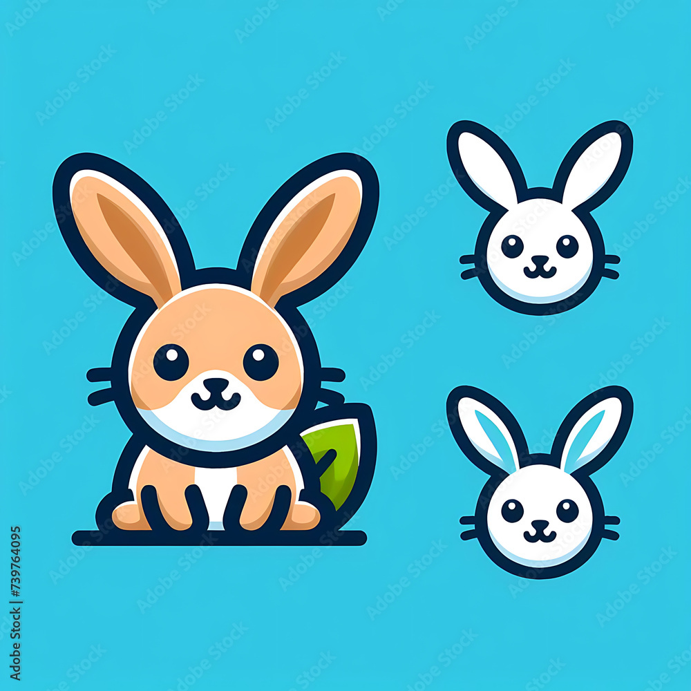 Fototapeta premium flat vector logo of a rabbit ,Bunny rabbit toy isolated on a white background