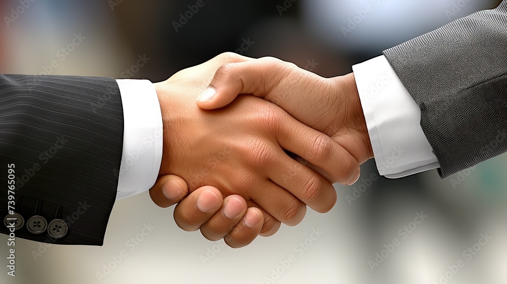 Two businessmen in suits shake hands. Make a deal. Close-up shooting Two businessmen in suits shake hands. Make a deal. Close-up shooting