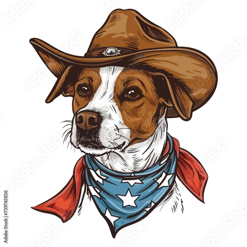 Jack Russell Terrier dog Head wearing cowboy hat and bandana around neck